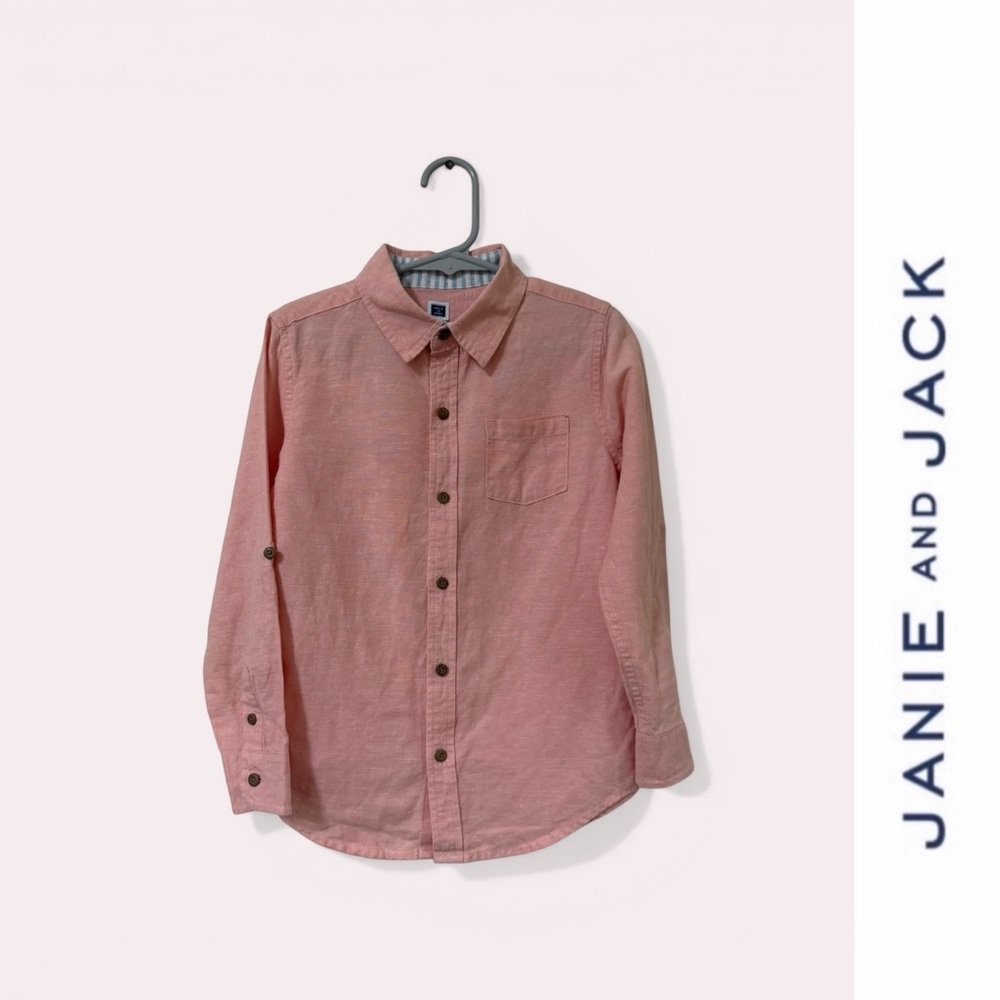 Janie and Jack x Aerin Resort Coral Roll Up Button Down, Size 5, MSRP $39.50